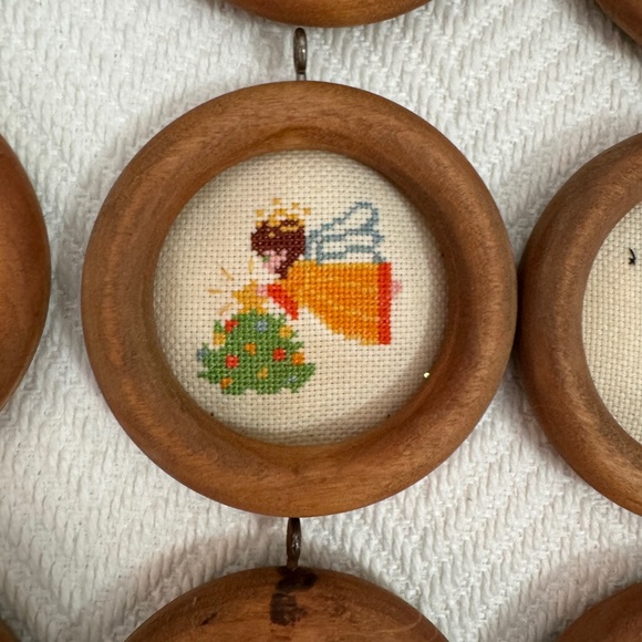 Vintage Christmas Ornaments Set Cross-stitch Handmade Embroidered Holiday Decor - Picture 5 of 8